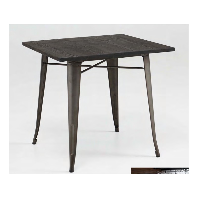 Mesa cafe metal oxido y tapa madera
